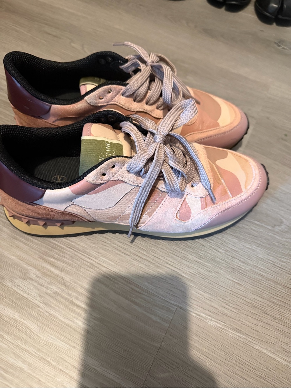 Valentino Garavani Pink and Olive Camouflage Runner Sneakers - Picture 4 of 5